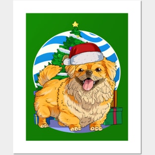 Pekingese Dog Cute Santa Christmas Gift Posters and Art